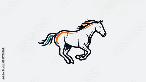 Stylized illustration of a running horse with flowing mane and tail.
