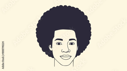 Stylized illustration of a young man with a large afro hairstyle.