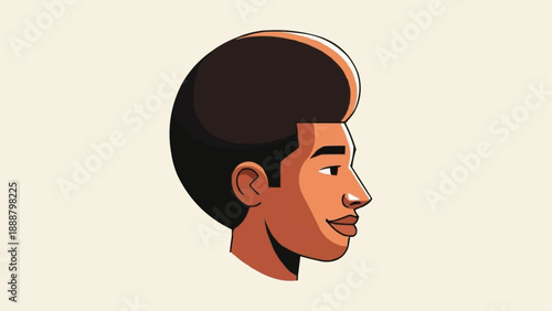 Stylized illustration of a young man with an afro hairstyle.