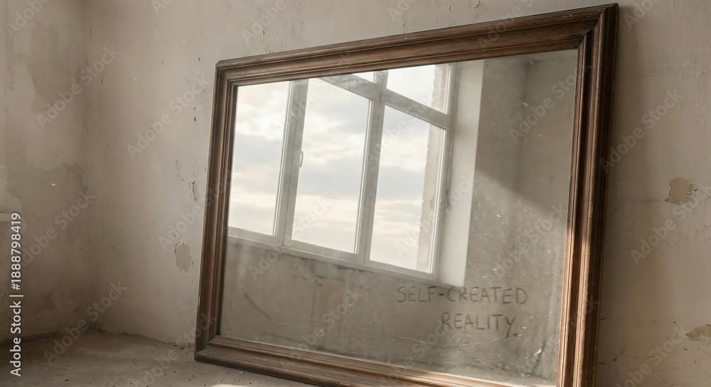 Fototapeta premium mirror with text leaning against wall
