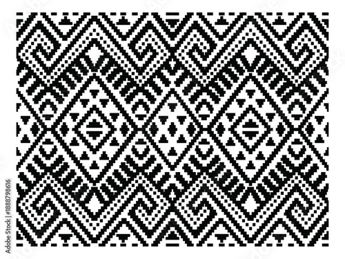 Fotografi Seamless black and white Laotian textile pattern inspired by traditional Lao weaving