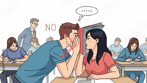 Students whispering secrets in classroom during lesson.