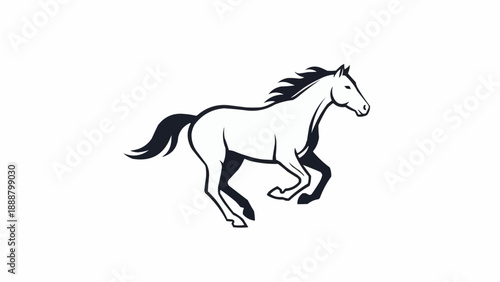 Stylized Black and White Horse Illustration Galloping.
