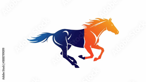 Stylized Horse Running with Blue and Orange Colors.