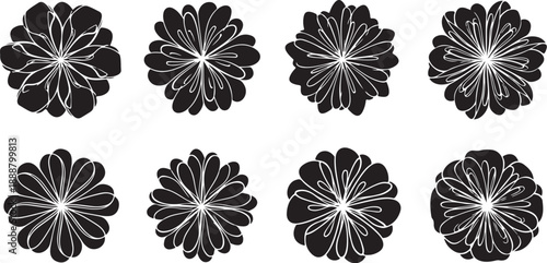 Black and white flower designs on plain background