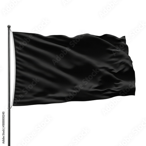 Blank black flag fluttering in wind isolated on transparent background