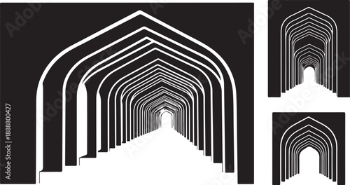 Monochromatic Arches in Perspective with Geometric Patterns and Lines