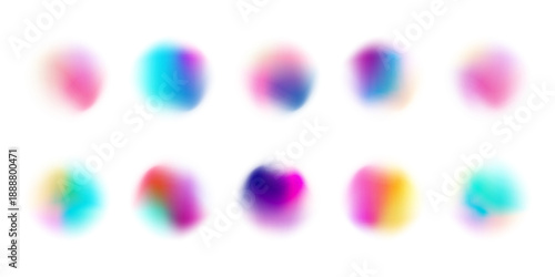 Bright colorful circle gradient set. Round blur gradation background collection. Iridescent radial blurry shape pack for poster, banner, leaflet, brochure. Eps10