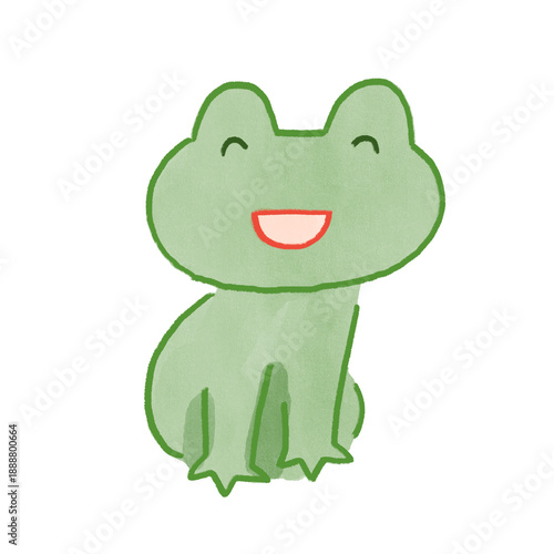 にっこり笑顔の水彩タッチのカエルイラスト