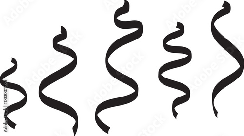 Black ribbon elements in various swirling shapes and sizes