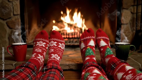 Wallpaper Mural A couple relaxing in festive Christmas socks by a warm, cozy fireplace. Torontodigital.ca