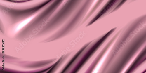 Pink rose peach white silk satin. Creases in fabric. Light luxury elegant background with space for design. Table top view, flat lay. Birthday, baby, newborn. Or a wedding, valentine. Romance, tender.