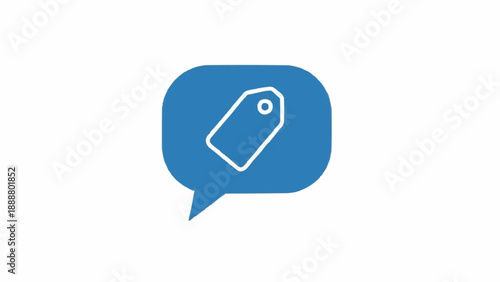 Blue speech bubble with price tag.