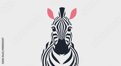 Stylized zebra head with black and white stripes and pink ears.