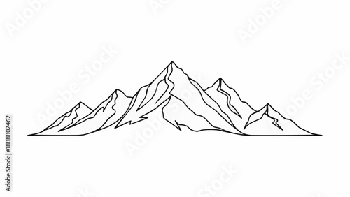 Stylized mountain range line art drawing.