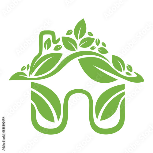 Green leafy plant with stylized leaves and stems abstract