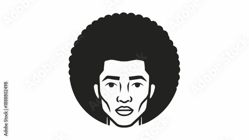 Stylized portrait of a man with a large afro hairstyle.