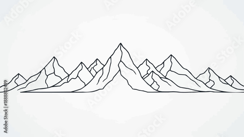 Stylized mountain range line art illustration.