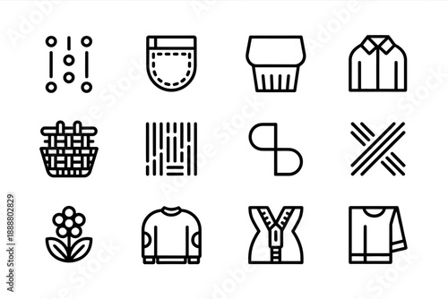 Collection of fashion and textile icons for design and apparel