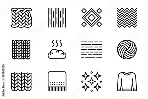 Collection of Textured Patterns and Knitting Icons Set