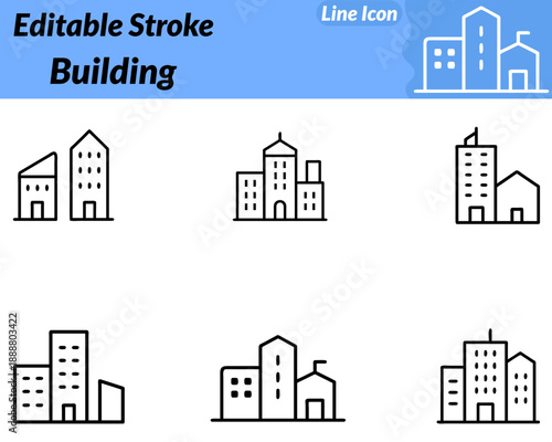 A modern vector character icon depicting a building or office structure with a friendly approachable design. The building features clean windows a clear entrance and simple architectural lines.