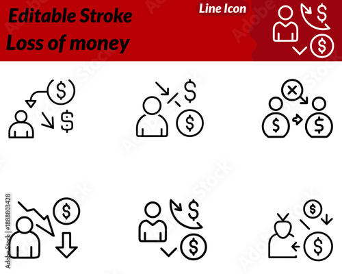  Loss of money icon. Red gray and muted yellow to convey caution and impact. Ideal for finance and banking apps budgeting tools expense tracking risk management business reports and insurance visuals.
