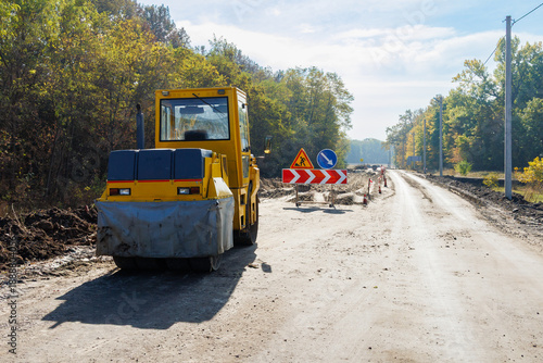 Road Construction with Asphalt Roller Machine