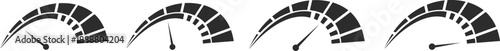 Dashboard speedometer icons set. Tachometer icon isolated. Performance indicator sign. Car speed. Fast internet speed sign. Stock flat vector elements.