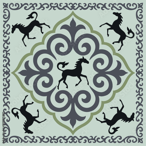 Ethnic patterns. Traditions of nomads, Kazakh steppes, Asian Mongolian Caucasus