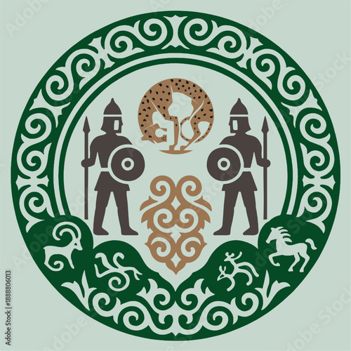 Ethnic patterns. Traditions of nomads, Kazakh steppes, Asian Mongolian Caucasus