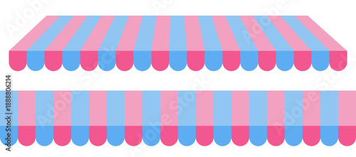 Blue and pink striped shop awning. Vector illustration of a store or market canopy isolated on transparent background.	
