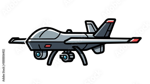 Modern Military Surveillance Drone UAV Illustration on White Background