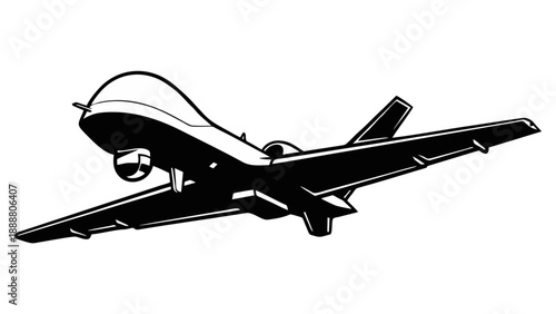Modern Military Drone Aircraft Silhouette Vector Icon for Defense and Technology Concepts