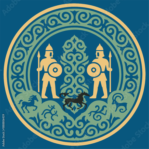 Ethnic patterns. Traditions of nomads, Kazakh steppes, Asian Mongolian Caucasus