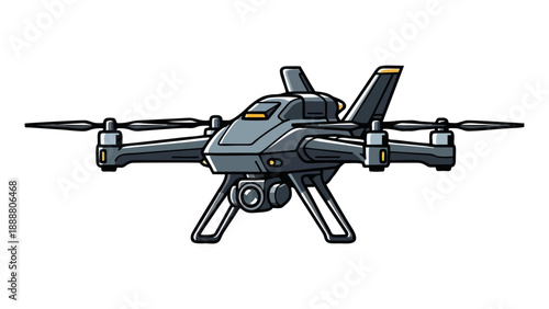 Modern Gray Quadcopter Drone Illustration Isolated on White Background