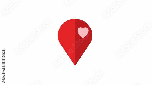 Red location pin with a white heart symbol, representing love and favorite places.
