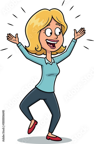Woman dancing with arms raised and joyful expression