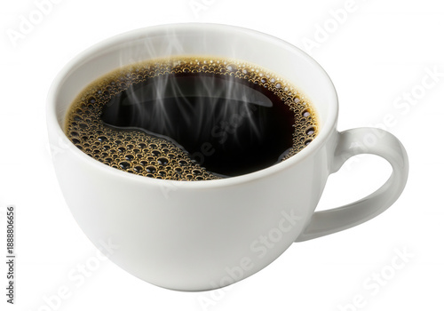 Steaming cup of black coffee hot beverage white mug isolated on a transparent background