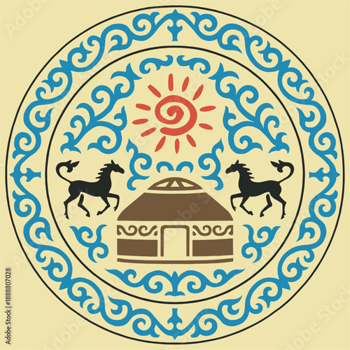 Ethnic patterns. Traditions of nomads, Kazakh steppes, Asian Mongolian Caucasus