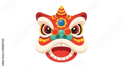 Festive Cartoon Chinese Lion Dance Head Illustration for Lunar New Year