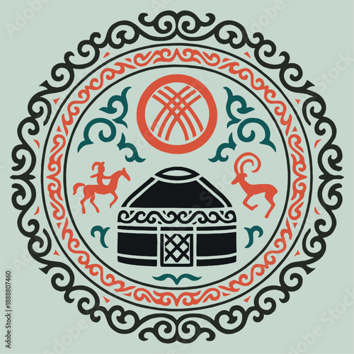 Ethnic patterns. Traditions of nomads, Kazakh steppes, Asian Mongolian Caucasus