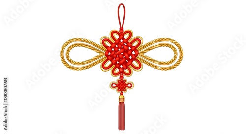 Red and Gold Chinese Knot with Tassel for Lunar New Year