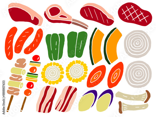 バーベキュー食材のイラストセット