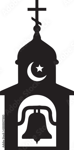 Orthodox church with cross and bell, christian architecture vector silhouette illustration