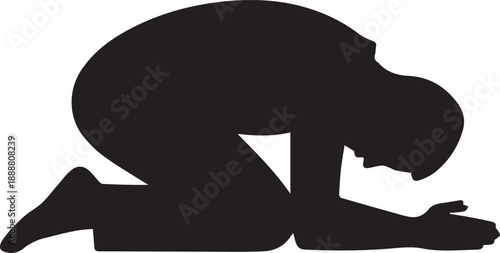 Person kneeling in prayer, religious devotion vector silhouette illustration