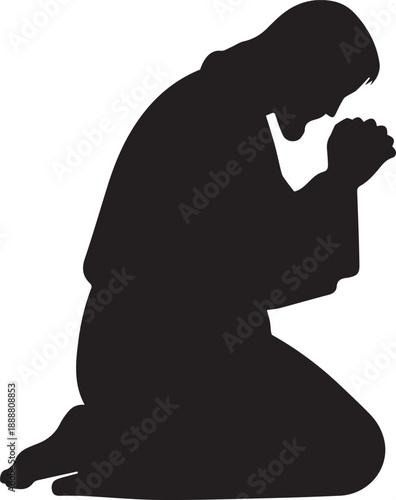 Silhouette of man kneeling down in humble prayer illustration vector design