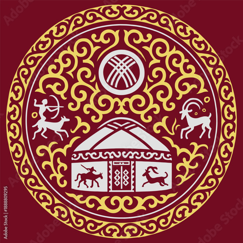 Ethnic patterns. Traditions of nomads, Kazakh steppes, Asian Mongolian Caucasus