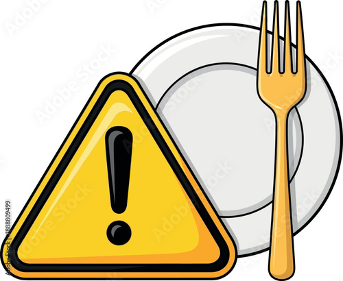 Warning sign with plate and fork, symbol of food danger