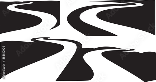 Abstract black and white road paths crossing illustration design