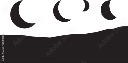 Phases of the Moon in a Simple Black Silhouette